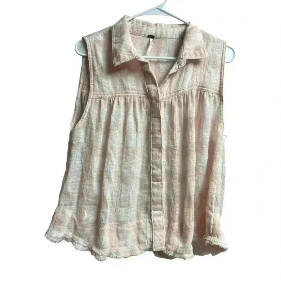 Free People Hey There Sunshine Button Down Pink and White Checks Blouse Medium - Picture 1 of 9